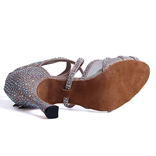 Syrads Zapatos de Baile Latino con pedrería para Mujer Salsa Tango Moderna Bachata Zapatos de Baile de Salón Suela Blanda 1057-01