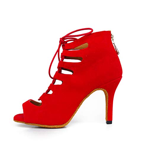 Syrads Zapatos de Baile Latino para Mujer Salsa Tango Bachata Vals Zapatos de Baile de Salón Suela Blanda 969 (Rojo 8 5CM Talón, Numeric_37)