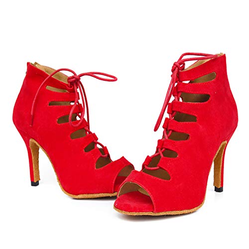 Syrads Zapatos de Baile Latino para Mujer Salsa Tango Bachata Vals Zapatos de Baile de Salón Suela Blanda 969 (Rojo 8 5CM Talón, Numeric_37)