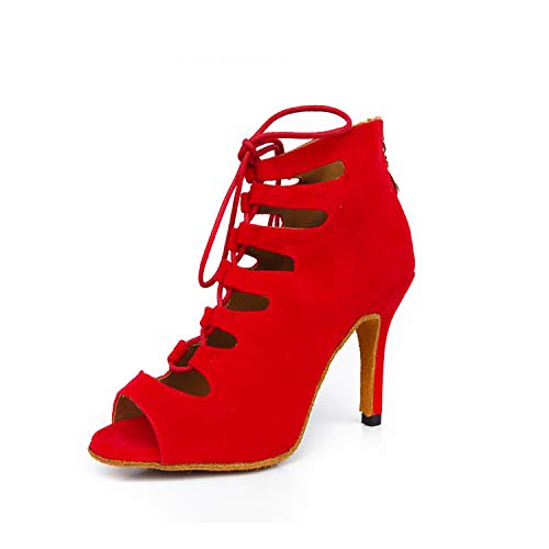 Syrads Zapatos de Baile Latino para Mujer Salsa Tango Bachata Vals Zapatos de Baile de Salón Suela Blanda 969 (Rojo 8 5CM Talón, Numeric_37)
