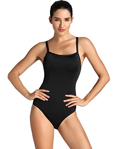 SYROKAN - Bañador Deportivo Traje de Baño Atlético de Una Pieza para Mujer Negro 36 Inch