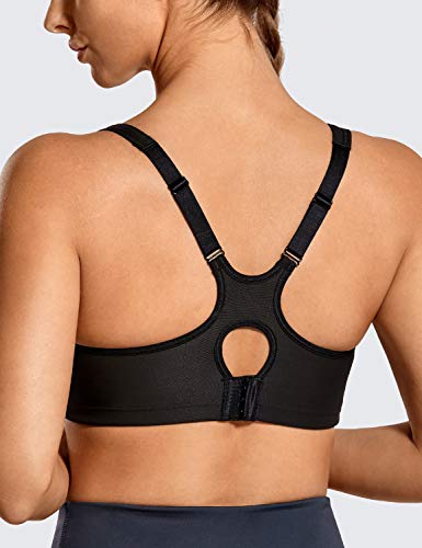 SYROKAN - Sujetador Deportivo con Aros Espalda Deportiva Sin Relleno para Mujer Negro 105C