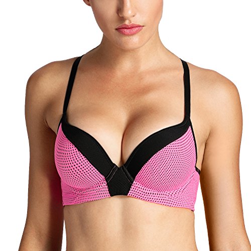 SYROKAN - Sujetador Deportivo Push Up con Espalda De Nadador para Mujer Hot Pink 85A