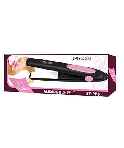 Sytech SY-PP5R Plancha de Pelo de Viaje con Placa Cerámica, 180ºC de Color Rosa