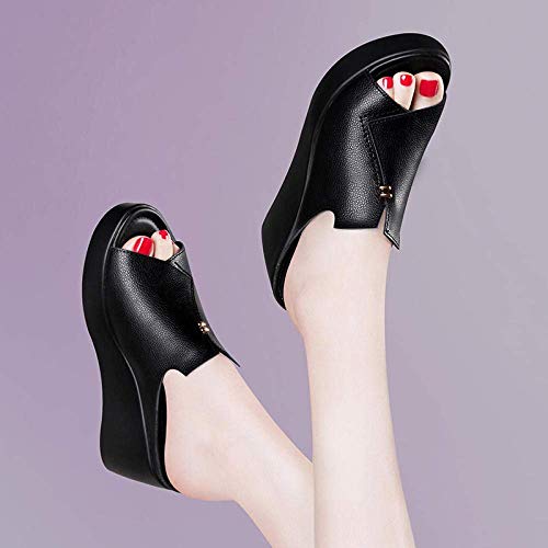 SYWJ Pantuflas de algodón Antideslizantes Chanclas de Moda clásicas, Sandalias de cuña de Cuero para Mujer, Zapatillas de tacón Alto Son Ligeras y duraderas-Black_40, Sandalias de Fitness ggsm