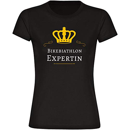 T-Shirt cuello redondo camiseta de manga corta para mujer unaexperta Biathlon bici tallas de la S a 2XL Negro negro Talla:xx-large