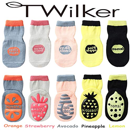 T WILKER 5 Pares de Calcetines Antideslizantes para Niños Pequeños, Bonitos Calcetines Antideslizantes con Estampado de Frutas para Niños y Niñas Recién Nacidos para Bebés de 0 a 5 Años (3-5 años)