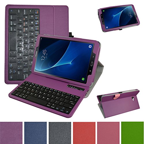 TAB A 10.1 2016 Bluetooth teclado Funda,Mama Mouth DETACHABLE Bluetooth teclado teclado (teclado QWERTY formato inglés) PU Cuero Con Soporte Funda Caso Case para 10.1" SAMSUNG GALAXY TAB A 10.1 T580N T585N Android Tablet 2016,Púrpura