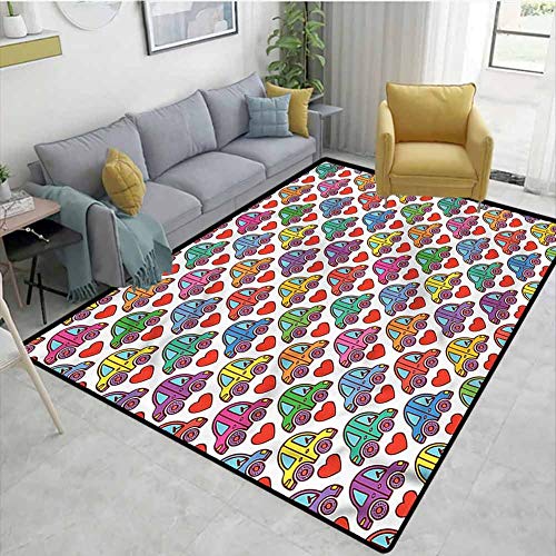 TableCoversHome - Alfombra de Cocina con diseño de Ruedas y diseño de Amor, Alfombra Duradera, Alfombra para salón, Comedor, Dormitorio y Dormitorio (2,5 x 9 pies)