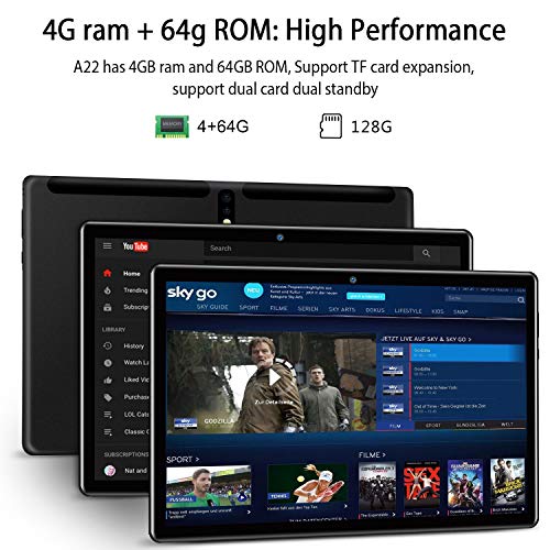 Tablet 10 Pulgadas 4 GB RAM 64GB/128GB ROM Android 9.0 Certificación Google GMS Ultrar-Rápido Tablets 4G LTE Dual SIM / WiFi 8000mAh Quad Core /GPS,Type-c, OTG, Netfilix/ - con Teclado (Negro)