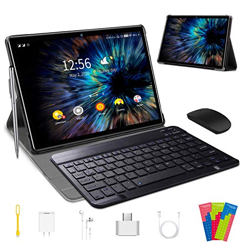 Tablet 10 Pulgadas 4 GB RAM 64GB/128GB ROM Android 9.0 Certificación Google GMS Ultrar-Rápido Tablets 4G LTE Dual SIM / WiFi 8000mAh Quad Core /GPS,Type-c, OTG, Netfilix/ - con Teclado (Negro)