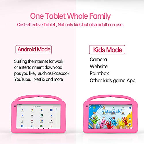 Tableta de juguete para niños, de 7 pulgadas, IPS, pantalla HD, Wi-Fi, QuadCore, Android 10.0 Pie, certificado GMS, 2 GB + 32 GB con funda de silicona portátil, regalo de cumpleaños