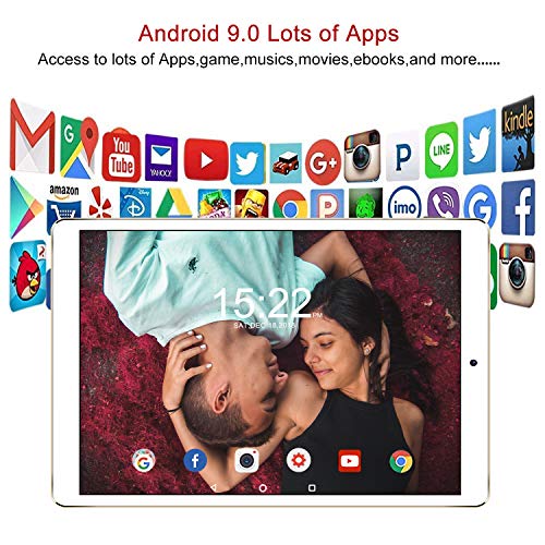 Tablets P9 10.1 Pulgadas Full HD, Android 9.0 WiFi/4G/OTG, 4GB RAM + 64GB ROM, Quad-Core 8MP Cámara Tablet PC 8000mAh Batería Moviles Baratos y Buenos o Tablets Puede Llamar Apoyo Dual SIM (Gold)