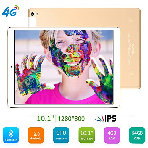 Tablets P9 10.1 Pulgadas Full HD, Android 9.0 WiFi/4G/OTG, 4GB RAM + 64GB ROM, Quad-Core 8MP Cámara Tablet PC 8000mAh Batería Moviles Baratos y Buenos o Tablets Puede Llamar Apoyo Dual SIM (Gold)