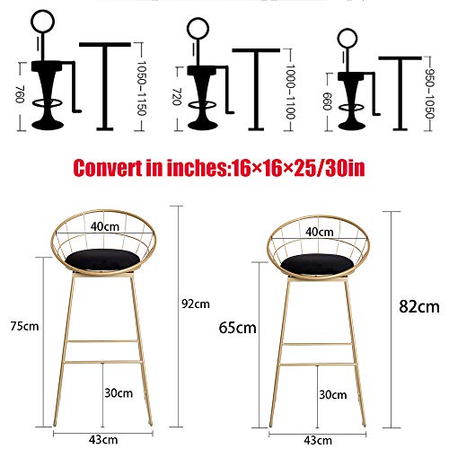 Taburete Alto con Estructura de Hierro Dorado Banco Alto 65 cm (25 Pulgadas), Estructura de Hierro cojín de Mezcla de algodón y Lino Negro, Pintura Dorada, Utilizado en restaurantes, Bares, cafeterí