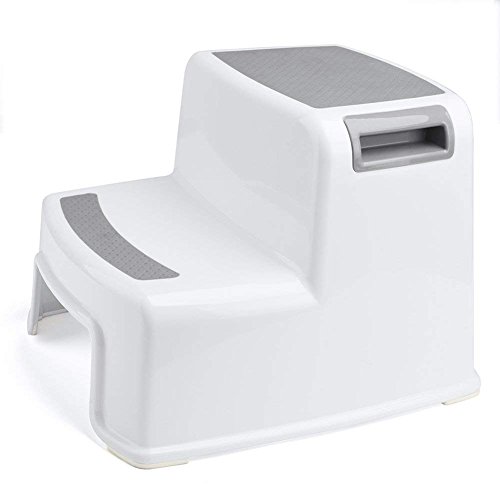 Taburete de dos pasos para niños, taburete de bebé 2, taburete para niños pequeños, asiento de entrenamiento para inodoro antideslizante, orinal de plástico para niños en la cama, baño, blanco y gris