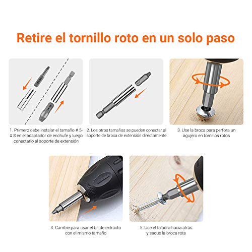 TACKLIFE 18PCS Extractor de Tornillos, Brazo Extensor para Broca Magnetizado y Adaptador para Tornillos y Pernos Dañados Desde 2mm hasta 12mm, Dureza 62HRC, DSE01 TACKLIFE 18PCS Extractor de Tornillos, Brazo Extensor para Broca Magnetizado y Adaptador para Tornillos y Pernos Dañados Desde 2mm hasta 12mm, Dureza 62HRC, DSE01