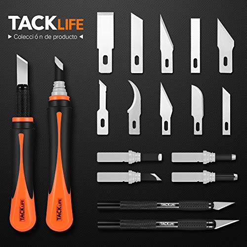 TACKLIFE - 22 Pcs Cuchillos Artesanales para Manualidades, Cúter Carving Craft, 4 Hojas de Mango, 18 Hojas, Adecuado para Papel, Madera de Balsa, Plástico, Tela, Tablero de Espuma etc - CKH01