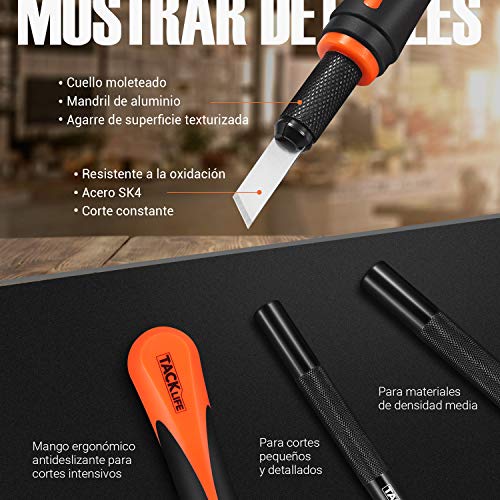TACKLIFE - 22 Pcs Cuchillos Artesanales para Manualidades, Cúter Carving Craft, 4 Hojas de Mango, 18 Hojas, Adecuado para Papel, Madera de Balsa, Plástico, Tela, Tablero de Espuma etc - CKH01 TACKLIFE - 22 Pcs Cuchillos Artesanales para Manualidades, Cúter Carving Craft, 4 Hojas de Mango, 18 Hojas, Adecuado para Papel, Madera de Balsa, Plástico, Tela, Tablero de Espuma etc - CKH01