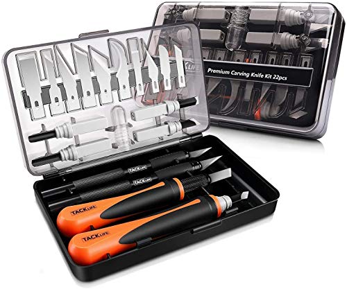 TACKLIFE - 22 Pcs Cuchillos Artesanales para Manualidades, Cúter Carving Craft, 4 Hojas de Mango, 18 Hojas, Adecuado para Papel, Madera de Balsa, Plástico, Tela, Tablero de Espuma etc - CKH01 TACKLIFE - 22 Pcs Cuchillos Artesanales para Manualidades, Cúter Carving Craft, 4 Hojas de Mango, 18 Hojas, Adecuado para Papel, Madera de Balsa, Plástico, Tela, Tablero de Espuma etc - CKH01