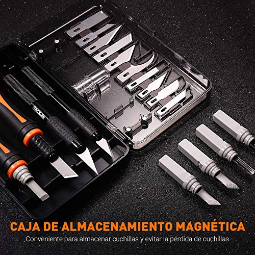 TACKLIFE - 22 Pcs Cuchillos Artesanales para Manualidades, Cúter Carving Craft, 4 Hojas de Mango, 18 Hojas, Adecuado para Papel, Madera de Balsa, Plástico, Tela, Tablero de Espuma etc - CKH01 TACKLIFE - 22 Pcs Cuchillos Artesanales para Manualidades, Cúter Carving Craft, 4 Hojas de Mango, 18 Hojas, Adecuado para Papel, Madera de Balsa, Plástico, Tela, Tablero de Espuma etc - CKH01