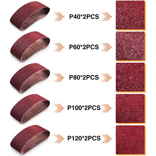 TACKLIFE Bandas de Lija, 10PCS 75x457mm Papeles de Lija, Banda Abrasiva 2x40/60/80/120/180 Granos, Lijadora de Banda ASB01A TACKLIFE Bandas de Lija, 10PCS 75x457mm Papeles de Lija, Banda Abrasiva 2x40/60/80/120/180 Granos, Lijadora de Banda ASB01A