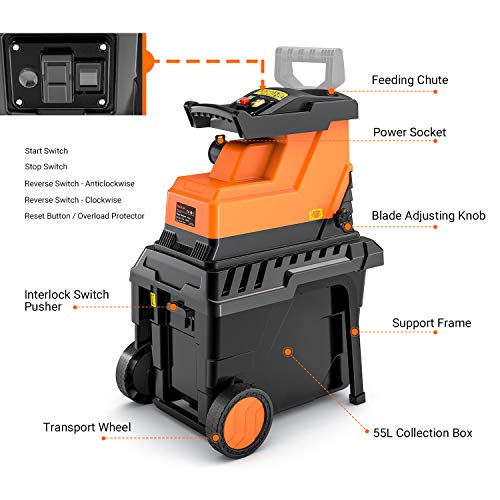 TACKLIFE Biotrituradora de Jardín, Potencia 2800 W, Capacidad de Corte Máxima de 45 mm, 55L Caja de Recolección, Motor Silencioso de Inducción, Versión Mejorada - PWS01A TACKLIFE Biotrituradora de Jardín, Potencia 2800 W, Capacidad de Corte Máxima de 45 mm, 55L Caja de Recolección, Motor Silencioso de Inducción, Versión Mejorada - PWS01A