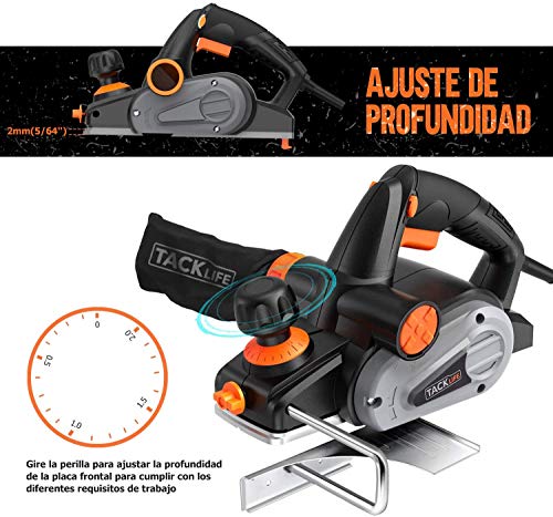TACKLIFE Cepillo Eléctrico Madera 710W 16500RPM, Ancho de cepillado de 82 mm e Profundidad 2mm, Guía de Corte y Bolsa de Polvo, Cepilladora Eléctrica ideal para el bricolaje | EPN01A TACKLIFE Cepillo Eléctrico Madera 710W 16500RPM, Ancho de cepillado de 82 mm e Profundidad 2mm, Guía de Corte y Bolsa de Polvo, Cepilladora Eléctrica ideal para el bricolaje | EPN01A
