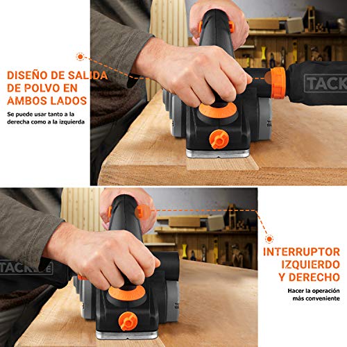 TACKLIFE Cepillo Eléctrico Madera 710W 16500RPM, Ancho de cepillado de 82 mm e Profundidad 2mm, Guía de Corte y Bolsa de Polvo, Cepilladora Eléctrica ideal para el bricolaje | EPN01A