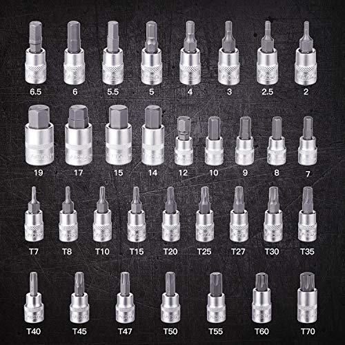 TACKLIFE Juego de llave de vaso, Hexagonales Profesional, 33 Piezas(16pcs Torx, 17pcs Hexagonales), Aleado S2, Alta Precisión, Para Reparar Motocicletas, Coche, Muebles, Electrodomésticos - HBS1C TACKLIFE Juego de llave de vaso, Hexagonales Profesional, 33 Piezas(16pcs Torx, 17pcs Hexagonales), Aleado S2, Alta Precisión, Para Reparar Motocicletas, Coche, Muebles, Electrodomésticos - HBS1C