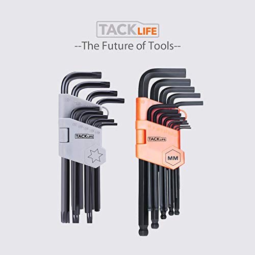 TACKLIFE Llaves Allen, 22 Piezas, 13 Llaves con Cabezal Esférico, 9 Llaves Hexagonal Torx, Métricas con Brazo Largo, Acero Cromo Vanadio, Antioxidante, para Automóviles, Muebles, Equipos, etc - HHW1B