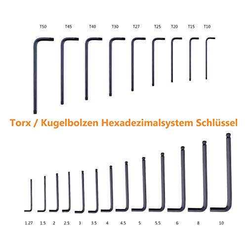 TACKLIFE Llaves Allen, 22 Piezas, 13 Llaves con Cabezal Esférico, 9 Llaves Hexagonal Torx, Métricas con Brazo Largo, Acero Cromo Vanadio, Antioxidante, para Automóviles, Muebles, Equipos, etc - HHW1B TACKLIFE Llaves Allen, 22 Piezas, 13 Llaves con Cabezal Esférico, 9 Llaves Hexagonal Torx, Métricas con Brazo Largo, Acero Cromo Vanadio, Antioxidante, para Automóviles, Muebles, Equipos, etc - HHW1B