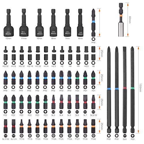 TACKLIFE PSDB1B Juego de Puntas 60 Pcs en 1,Llaves de Vaso de Atornillador,Avanzada Torsión Tecnología,6 x Llaves Tubulares,1 x Caja de Protección Fresca,1 x Portapunta Magnética,1 x Llaves Allen