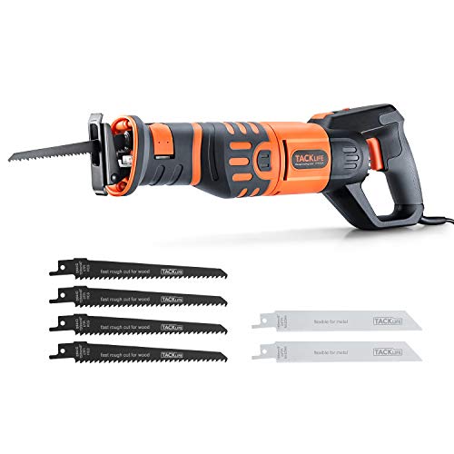 TACKLIFE Sierra Sable 1050W, ±180° Manija Giratoria, Velocidad Variable a 800-2700SPM, Avanzado Sierra Sable con 6 Cuchillas para Madera y Metal, Luces LED, Carrera de Corte de 28 mm - RPRS03A TACKLIFE Sierra Sable 1050W, ±180° Manija Giratoria, Velocidad Variable a 800-2700SPM, Avanzado Sierra Sable con 6 Cuchillas para Madera y Metal, Luces LED, Carrera de Corte de 28 mm - RPRS03A