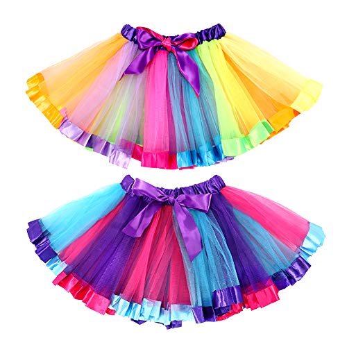 Tacobear 2piezas Falda Tutu para Niñas Dancewear Arco Iris Falda de Tul Danza Falda Girls Rainbow Layered Tutu Skirt