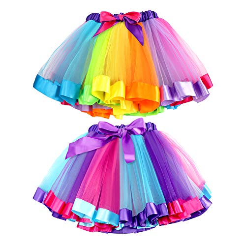 Tacobear 2piezas Falda Tutu para Niñas Dancewear Arco Iris Falda de Tul Danza Falda Girls Rainbow Layered Tutu Skirt