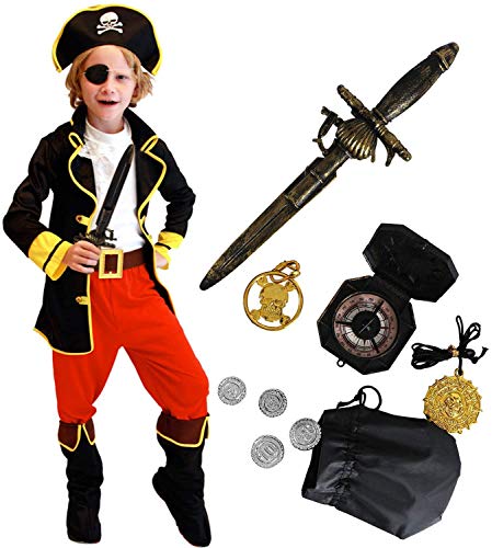 Tacobear Disfraz Pirata Niño con Pirata Accesorios Pirata Sombrero Parche Daga brújula Monedero Pendiente Pirata Disfraz de Halloween Niños (M 4-6 años) Tacobear Disfraz Pirata Niño con Pirata Accesorios Pirata Sombrero Parche Daga brújula Monedero Pendiente Pirata Disfraz de Halloween Niños (M 4-6 años)