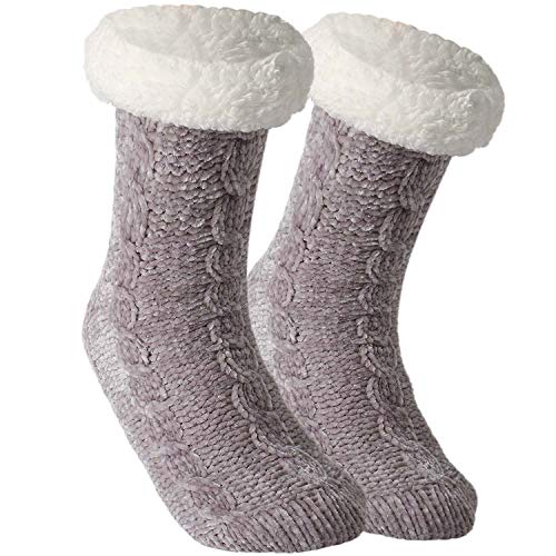 Tacobear Zapatillas Casa Mujer Calcetines Antideslizantes Cálido Calcetines Invierno con suela Calcetines Zapatilla Gruesos Lana Calcetines de Piso para Mujer Hombres (Gris claro, sin pompom) Tacobear Zapatillas Casa Mujer Calcetines Antideslizantes Cálido Calcetines Invierno con suela Calcetines Zapatilla Gruesos Lana Calcetines de Piso para Mujer Hombres (Gris claro, sin pompom)