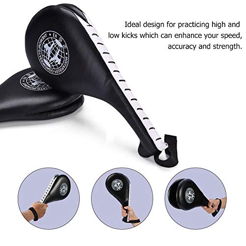 Taekwondo - 1 par de almohadillas de doble patada para entrenamiento de karate, kickboxing, TKD, práctica de patadas, patadas y patadas, doble cara, para artes marciales, equipo de deporte, pala Taekwondo - 1 par de almohadillas de doble patada para entrenamiento de karate, kickboxing, TKD, práctica de patadas, patadas y patadas, doble cara, para artes marciales, equipo de deporte, pala