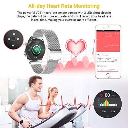 TagoBee Smartwatch Reloj Inteligente Hombres Mujer con Monitor de Sueño Presión Arterial Pulsómetros,1.3inch Pantalla Táctil Impermeable IP67 Reloj Deportivo Hombre Caloría Podómetro para Android iOS