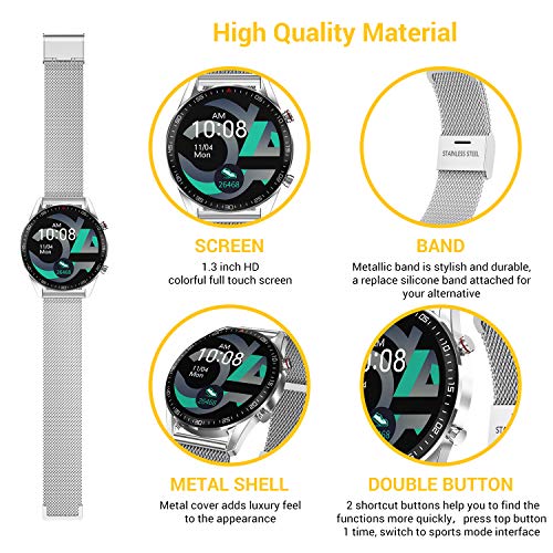 TagoBee Smartwatch Reloj Inteligente Hombres Mujer con Monitor de Sueño Presión Arterial Pulsómetros,1.3inch Pantalla Táctil Impermeable IP67 Reloj Deportivo Hombre Caloría Podómetro para Android iOS