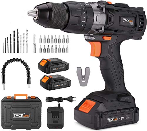 Taladro Atornillador 18 V, TACKLIFE Taladro Percutor,Max 35Nm, 2x 2.0Ah Baterías Litio 18V, 13 mm Portabrocas Automatico,1H Carga Rápida - PCD04B Taladro Atornillador 18 V, TACKLIFE Taladro Percutor,Max 35Nm, 2x 2.0Ah Baterías Litio 18V, 13 mm Portabrocas Automatico,1H Carga Rápida - PCD04B