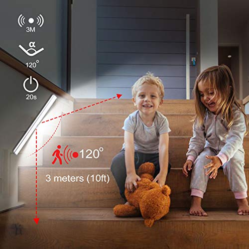 Tanbaby Luz para debajo del armario,4 unidades,24 LED,sensor de movimiento inalámbrico,iluminación debajo del gabinete,cocina, armario,luz nocturna con tira magnética/para armario/pasillo/escaleras