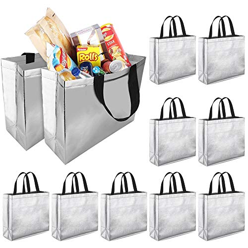 TANCUDER 12PCS Bolsas de Compras Plegables Reutilizables Bolsas para Supermercado Impermeable Bolsa para Regalo Ecológica Grande, Alta Capacidad de Carga, 32 * 28 * 11cm, Bolsas con Asas