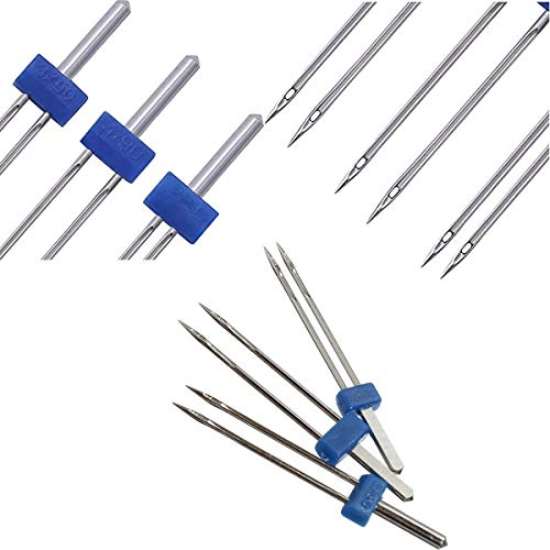 TANGGER 12PCS Agujas Gemelas Doble Aguja Maquina de Coser Twin Needle 2/90 3/90 4/90,Prensatelas para Máquina de Coser Doméstica 3mm/4mm