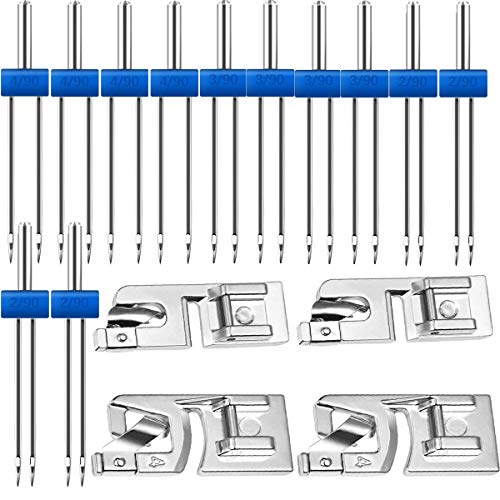 TANGGER 12PCS Agujas Gemelas Doble Aguja Maquina de Coser Twin Needle 2/90 3/90 4/90,Prensatelas para Máquina de Coser Doméstica 3mm/4mm