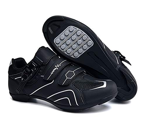 tangjiu Zapatillas de Ciclismo Antideslizantes, Zapatillas de Bicicleta de Carretera y Montaña de Fibra de Carbono Transpirables, Zapatillas Deportivas Asistidas con Tiras Reflectantes (Gris,43)