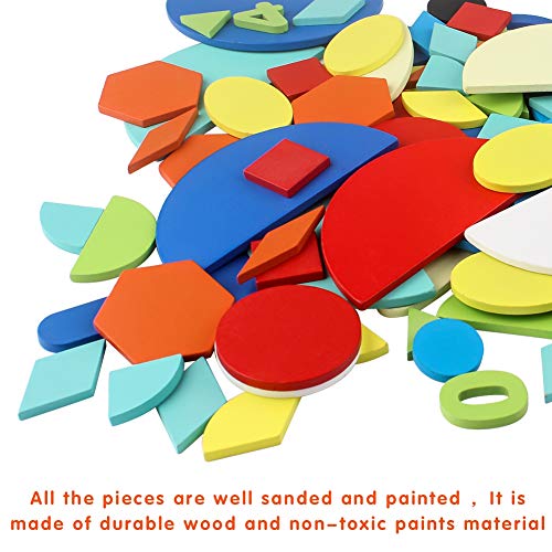 Tangram de Madera swonuk 160 Piezas Puzzle de Madera + 60 PCS Diseño Tarjetas de Apilamientos Juguetes Educativos para Niños Pequeños