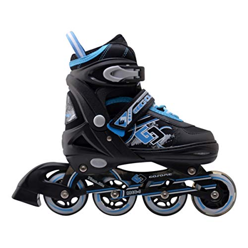 Tante Tina Patines en línea Profesionales con Luces para niños y Adultos - Talla Ajustable - Negro/Azul - Talla L (38-41)