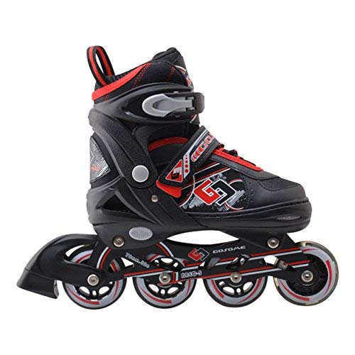 Tante Tina Patines en línea Profesionales con Luces para niños y Adultos - Talla Ajustable - Negro/Rojo - Talla L (38-41)